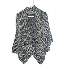 Dex Womens Black‎ & White Open Front Knit Cardigan Sweater S Asymmetrical Boho